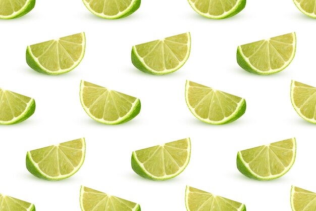 Photo lime on a white background sectors slices cut off from the fruit seamless pattern