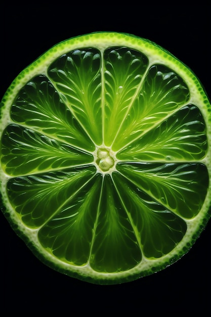 A lime with a center that has a flower in the middle