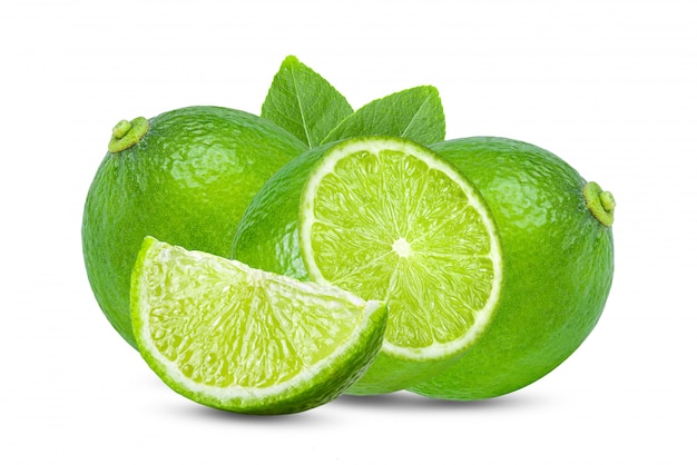 Lime with leaf isolated on white