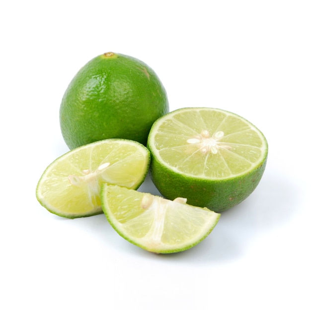 Lime with slices isolated on white