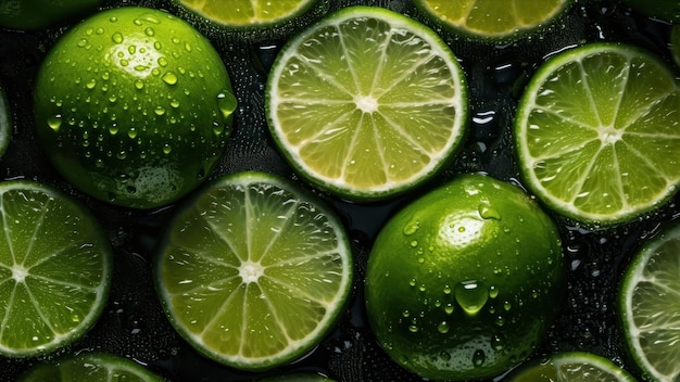 Limes in a bowl with water droplets