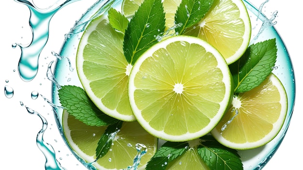 Limes and mint in a bowl