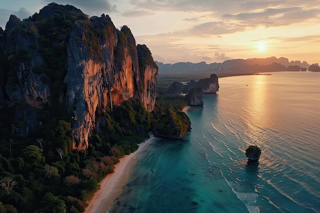 Photo limestone cliffs of railay beach at sunset