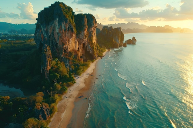 Photo limestone cliffs of railay beach at sunset