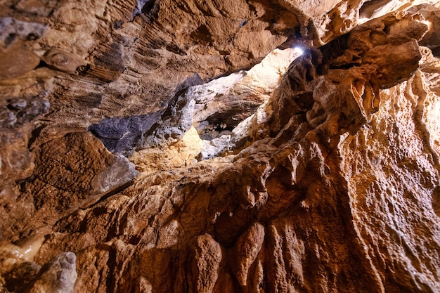 Limestone in underground caves frequented by speleologists