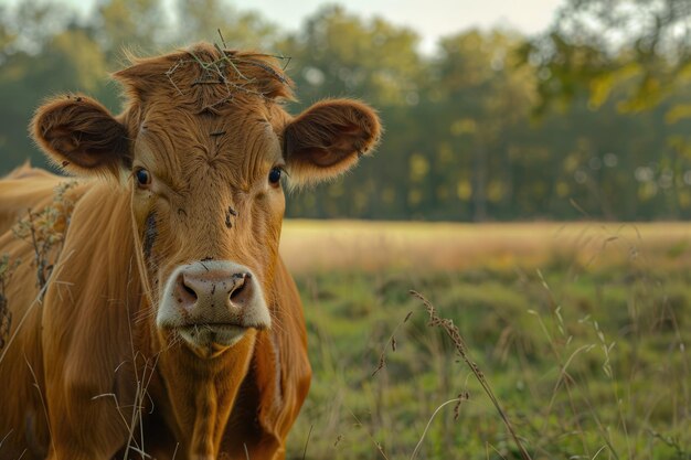 Limousin cow looking at the camera in a field