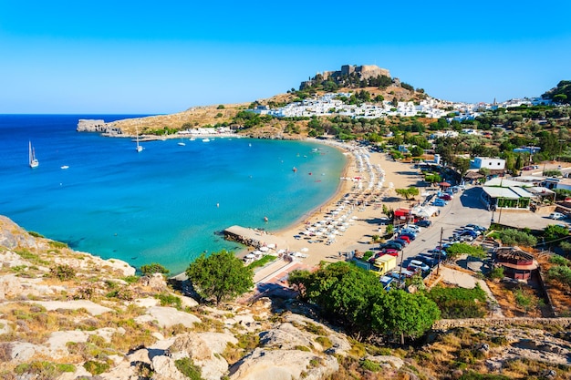 Lindos Acropolis and beach Rhodes