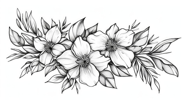 line art design of delicate flowers vector illustration in black ink on white background simple yet elegant style generated with AI