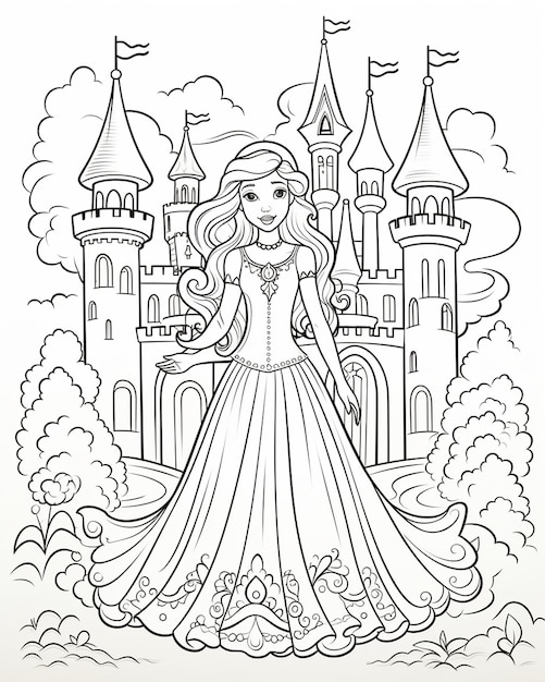 Photo line art drawing of beautiful princess