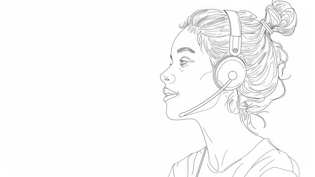 Line Art Portrait of Woman Wearing Headphones A line art portrait of a woman wearing headphones s