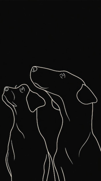 Photo line art of two dogs looking up monochrome illustration minimalist design and simplicity concept