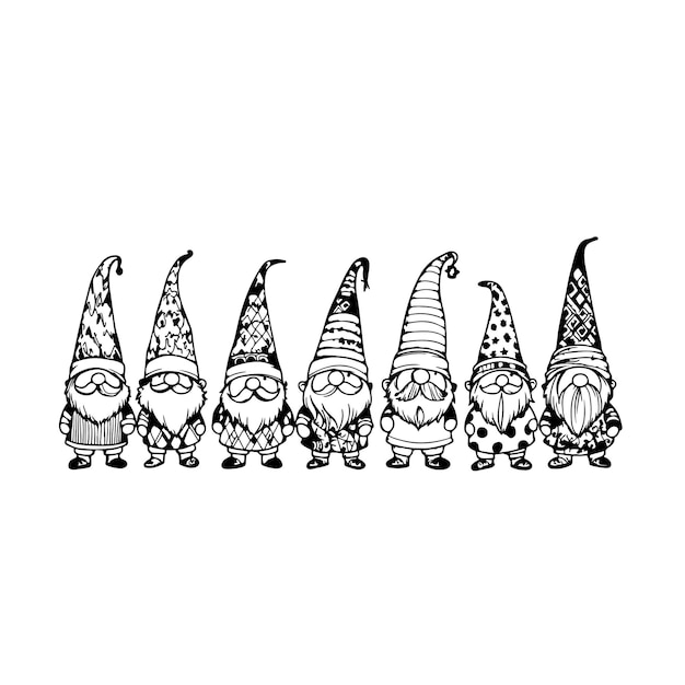 Photo a line of cartoon characters with a black and white background