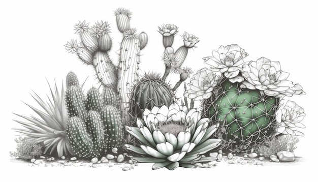 Line drawing of cactus white background Made by AIArtificial