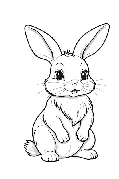 Photo line drawing cute rabbit animal coloring page 4k white background