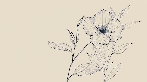 Photo a line drawing of a flower and leaves