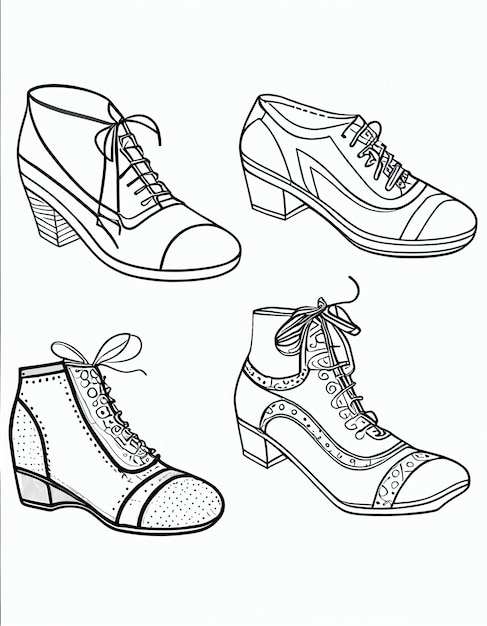 a line drawing of four pairs of shoes with laces generative ai