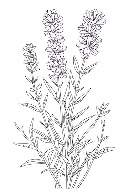 A line drawing of lavender flowers