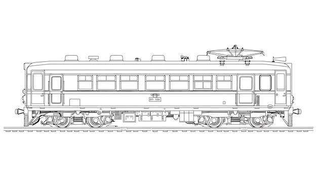 Photo line drawing of a train car