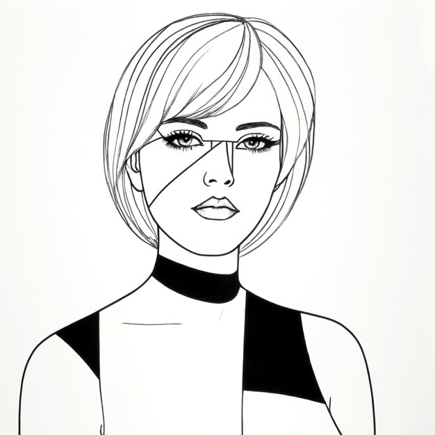 Photo line drawing of a woman with short hair and a bandage