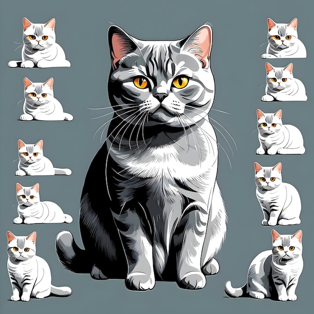 line drawings about A British Shorthair cat with a beautiful appearance Ai generative