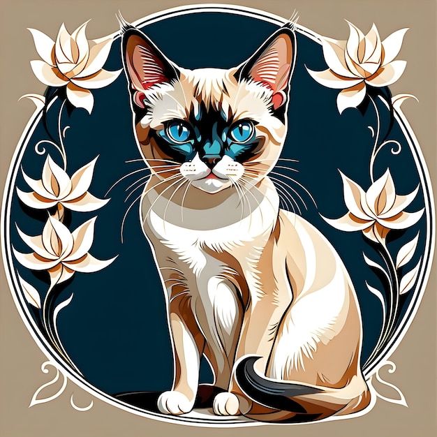 line drawings about A Siamese cat with a beautiful appearance Ai generative