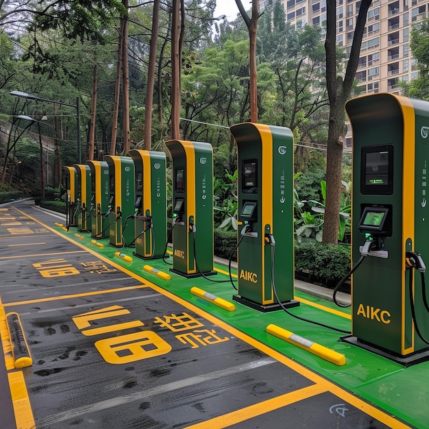 a line of gas pumps with the number 7 on them