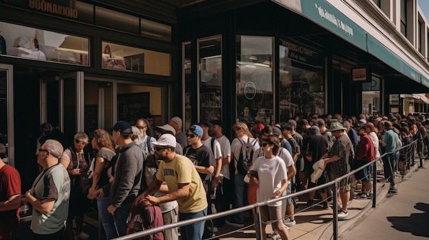 A line of people outside of the new york food bank