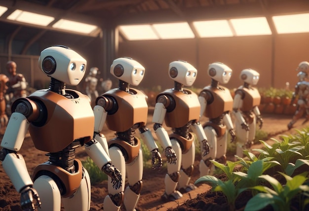 a line of robot robots with one that says robot on it