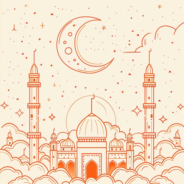 Line Style Ramadan Kareem Celebration Banner