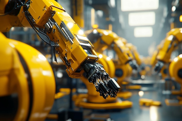 a line of yellow machinery with one that says quot robot quot on the bottom