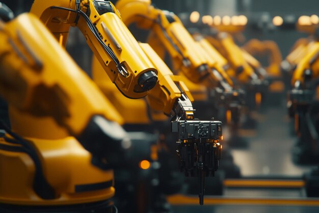 a line of yellow robots with one being robot