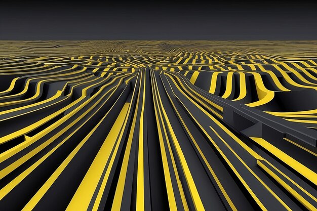 Photo linear composition vector road to horizon abstract background with lines in 3d perspective optical illusion op art black and yellow colors