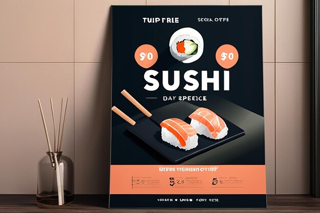 Photo linear modern sushi day special offer poster template