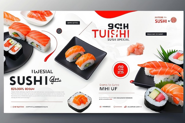 Photo linear modern sushi day special offer poster template