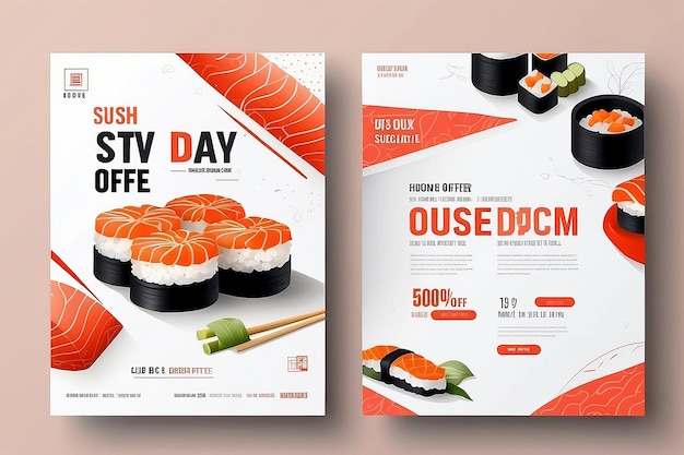 Photo linear modern sushi day special offer poster template