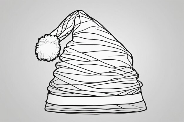 Photo lineart drawing of a christmas hat on a white background