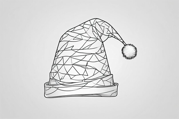 Photo lineart drawing of a christmas hat on a white background