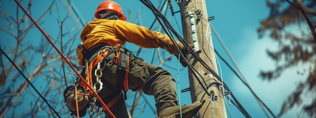 Photo lineman working on power lines