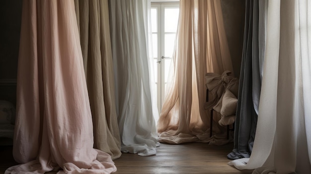 Linen drapes in soft muted tones AI generated