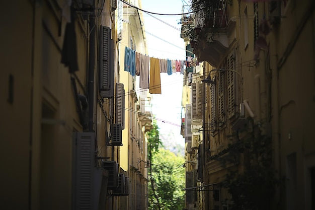 linen is dried in a narrow street of Italy, Italian lifestyle