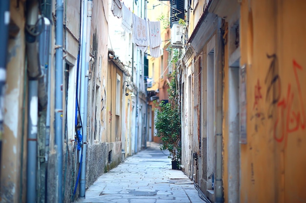 linen is dried in a narrow street of Italy, Italian lifestyle