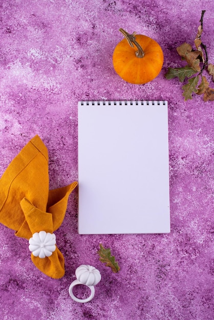 Linen napkin on lilac concrete background