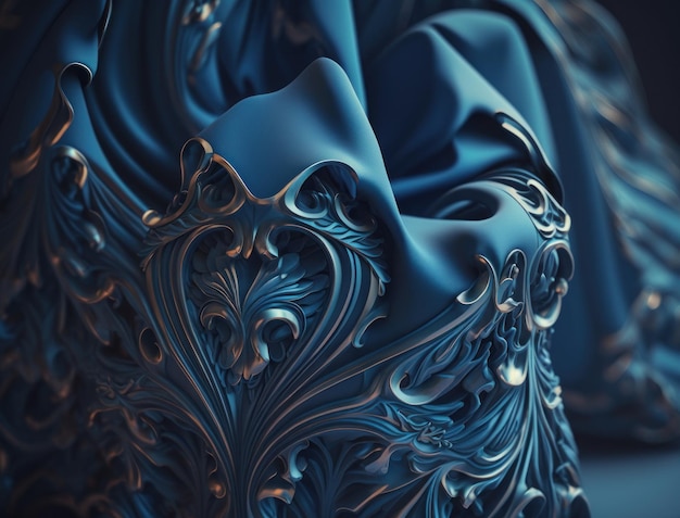 Lines and folds of blue colored fabric created with Generative AI technology