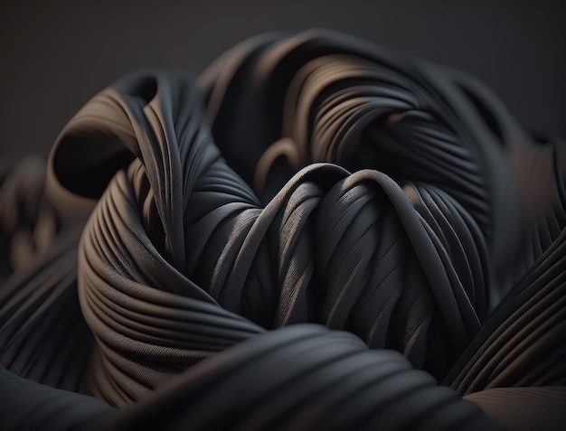 Lines and folds of fabric in dark metallic tones created with Generative AI technology