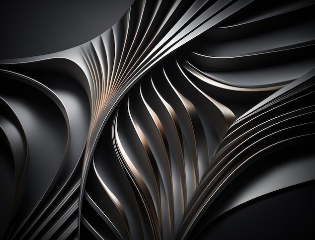 Lines and folds of fabric in dark metallic tones created with Generative AI technology