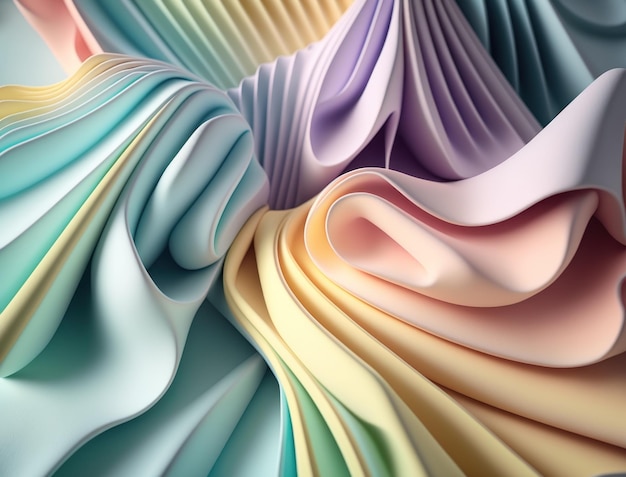 Lines and folds of pastelcolored fabric created with Generative AI technology