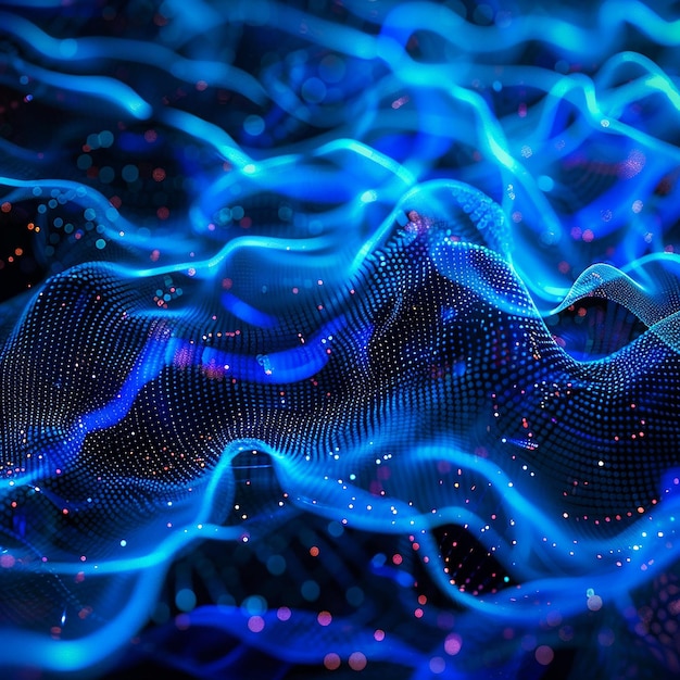 The Lines of a Wireless Connection with Blue Lights on Background