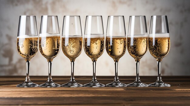 A Lineup of Elegant Champagne Flutes Filled with Bubbles