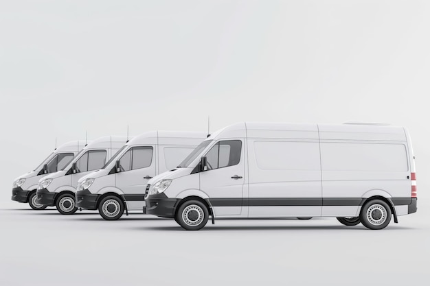 Lineup of new white delivery vans on a clean background ready for branding