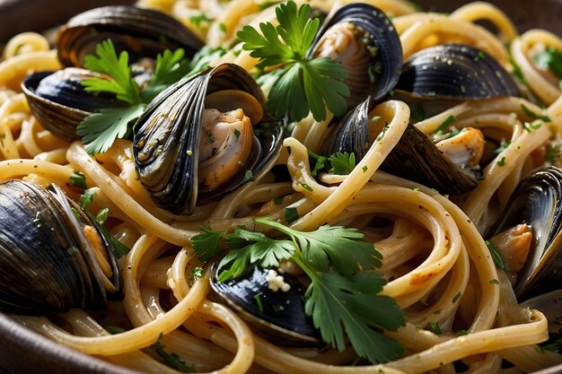 Linguine with clam sauce and parsley